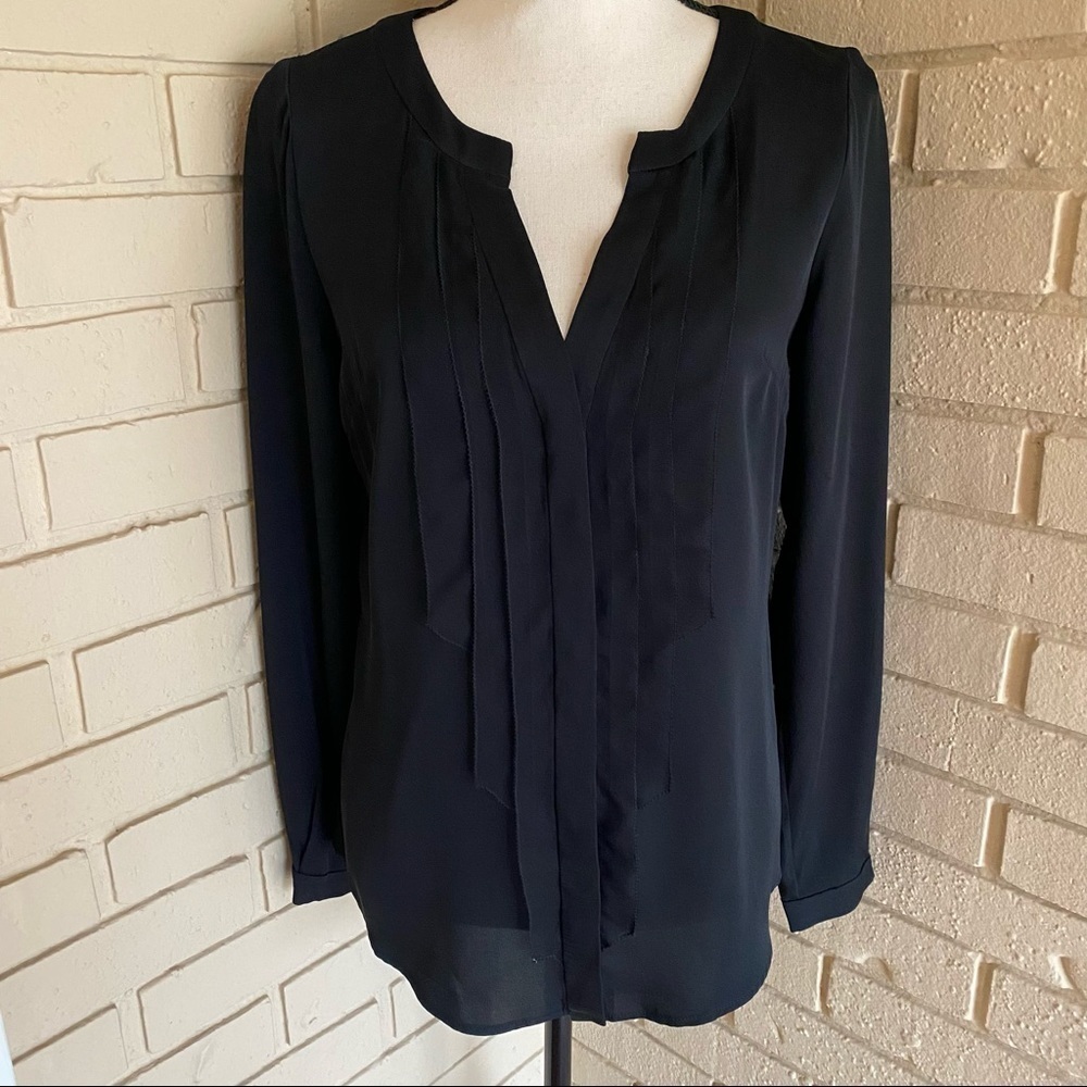 Milly Womens Black Silk Ruffle Trim Career Blouse Shirt Size 2 Made In USA